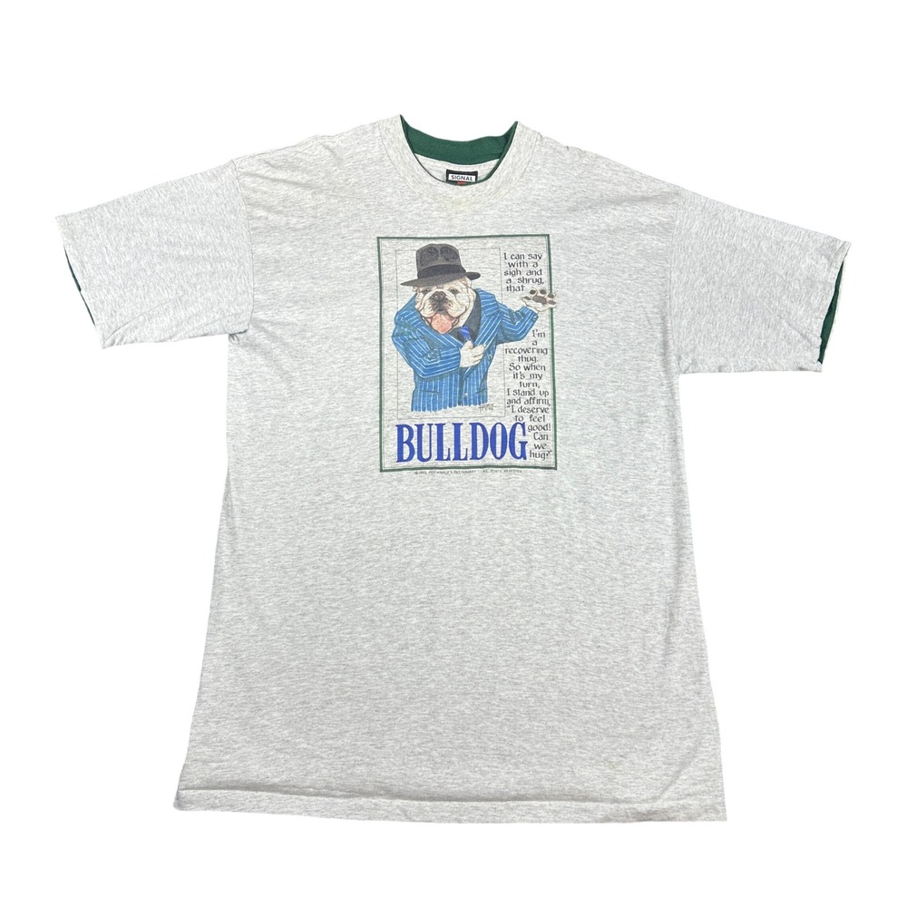Vintage 1993 Signal Sport Mega Cotton Bulldog Graphic T-Shirt Gray Made in USA